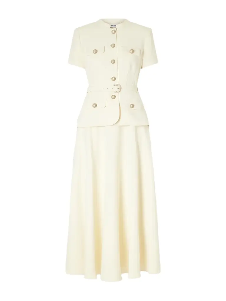 Self-Portrait Belted Embellished Crepe Midi Dress