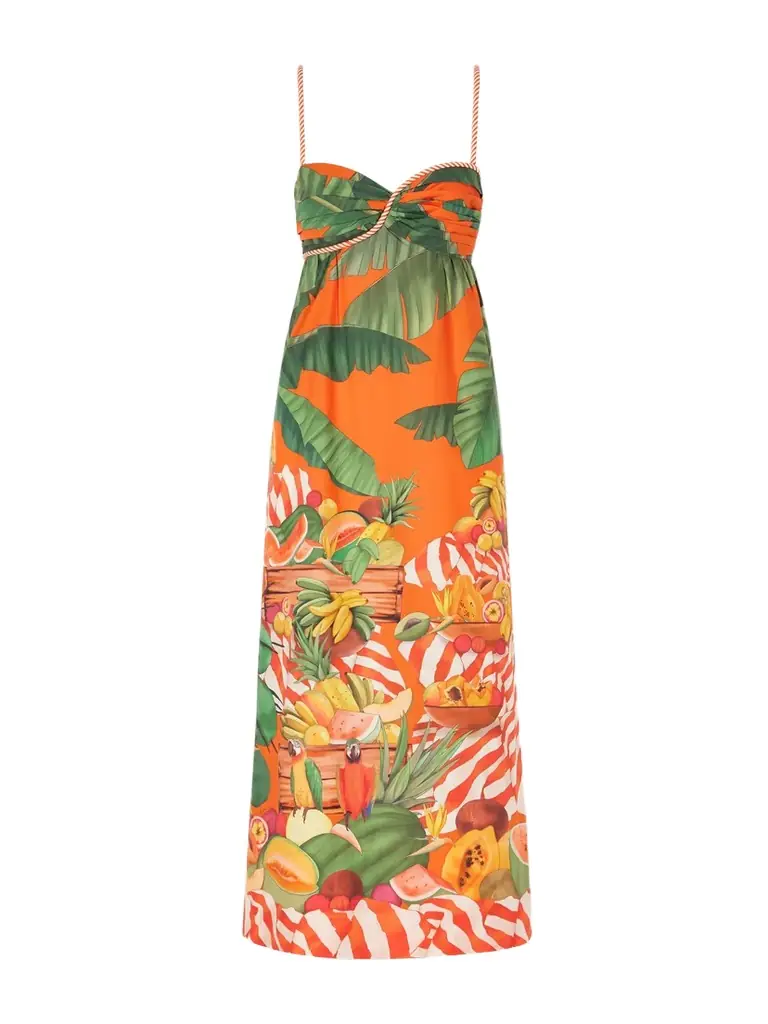 Farm Rio Fruit Trolley Printed Cotton Midi Dress