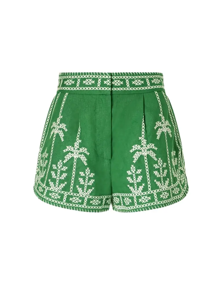 Farm Rio Embroidered Linen Shorts