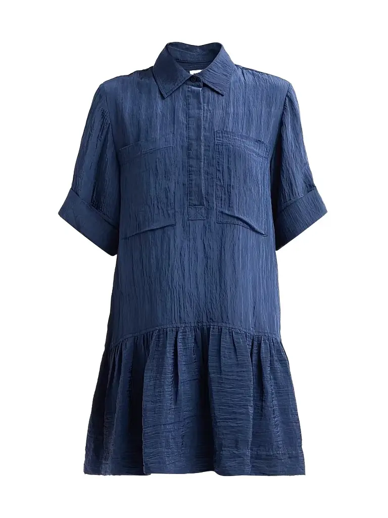 SIMKHAI Women's Cris Crinkled Drop-Waist Mini Shirtdress - Midnight