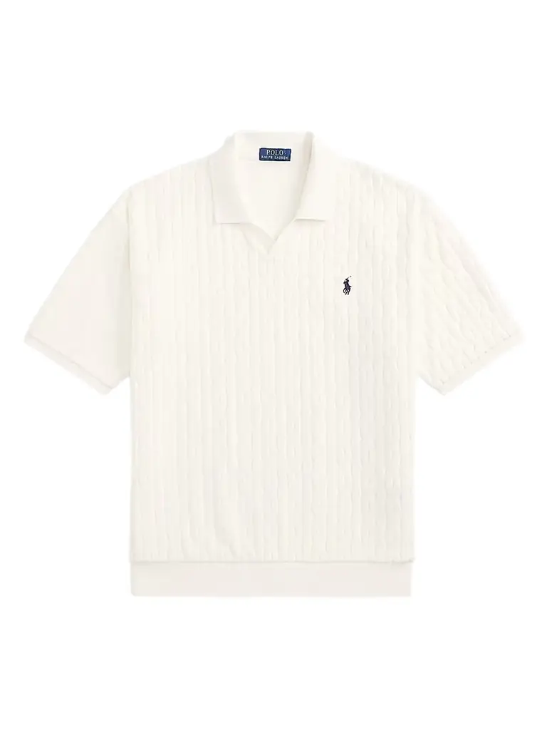 Polo Ralph Lauren Men's Cable-Knit Terry Collared Shirt - Deckwash White