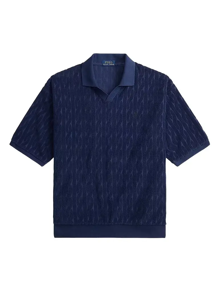 Polo Ralph Lauren Men's Cable-Knit Terry Collared Shirt - Newport Navy
