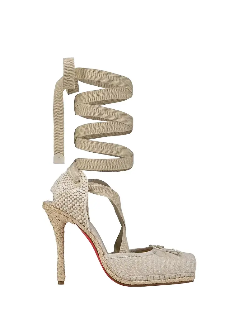 Christian Louboutin Women's Cassiadrilla 100MM Espadrille Heels - Natural Beige - Women's Clothing