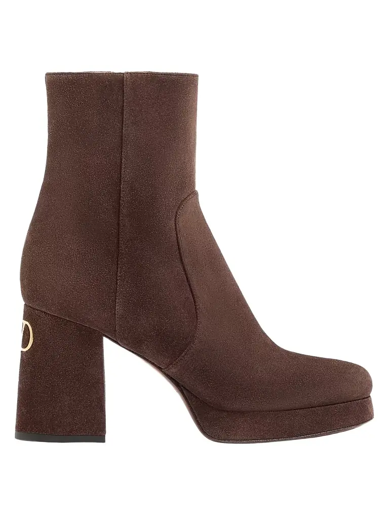 Valentino Garavani Women's Fawcette 90MM Platform Ankle Boots in Split Leather - Ebony - Women's Clothing