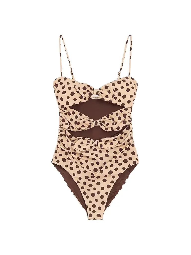 Valentino Garavani Women's Lycra One-Piece Swimsuit in Plus De Pois Dalmata Polka Dot - Beige Chocolate