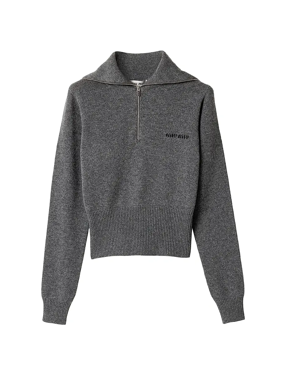Miu Miu Women's Cashmere Half-Zipper Sweater - Grey