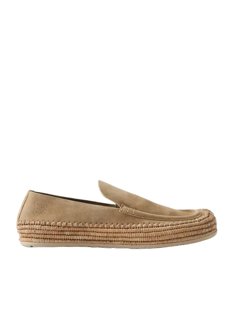 Loewe Paula's Ibiza Rio Raffia-Trimmed Suede Loafers - Men