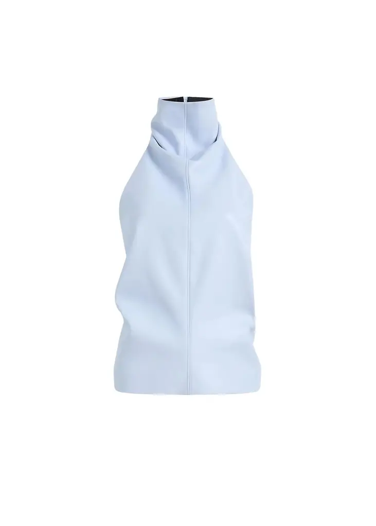 Khaite Rone Top In Sky Blue Leather