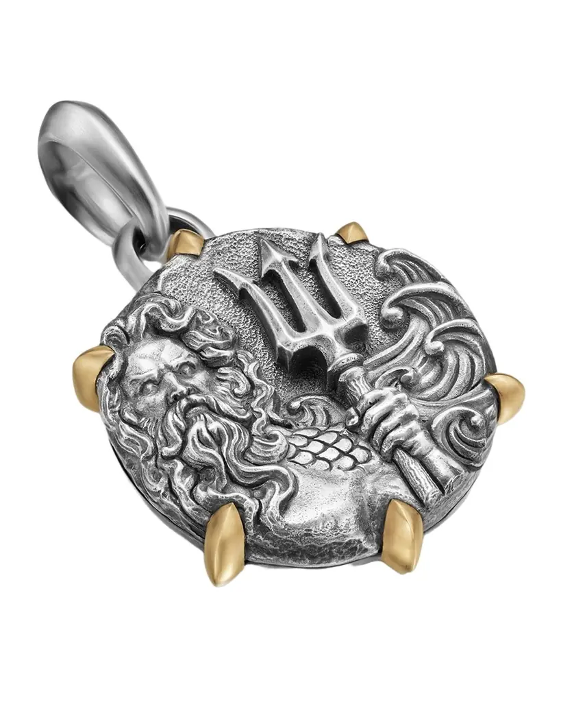 David Yurman Men 's Poseidon Amulet in Sterling Silver with 18K Gold, 26.4mm