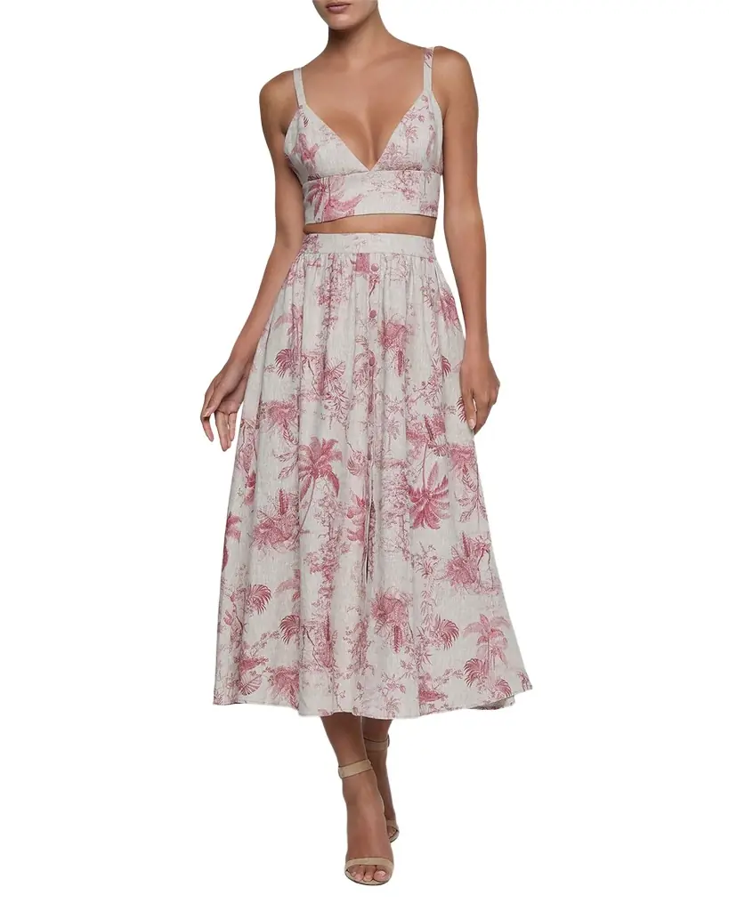 L 'Agence Kaori Etoile-Print Linen Bralette Top