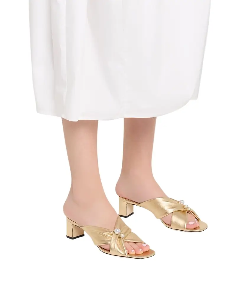 Jimmy Choo 45mm Rafi Metallic Leather Mules