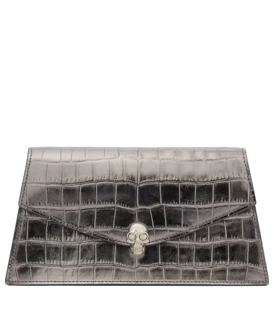 McQueen Skull Mini croc-effect leather clutch