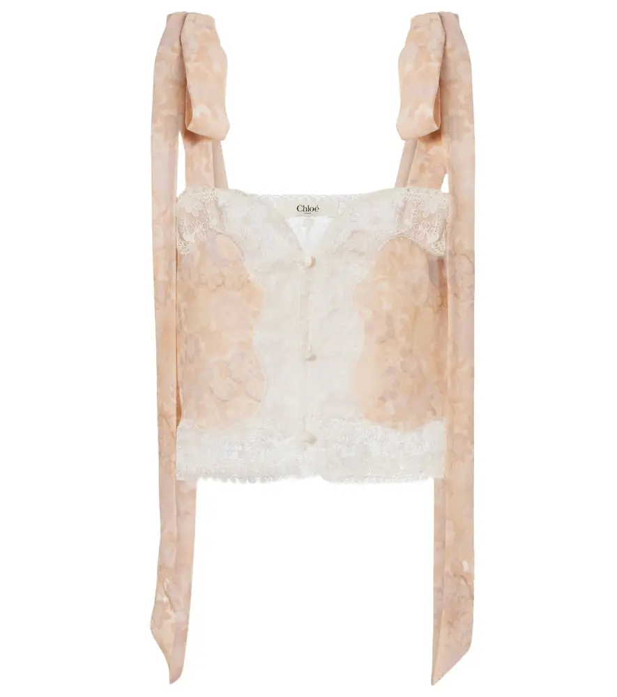 Chloe Chloé Floral lace-trimmed silk top