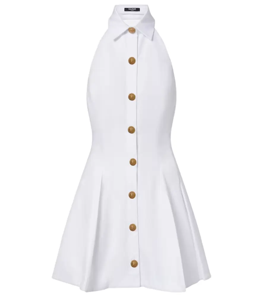 Balmain Pleated cotton poplin minidress