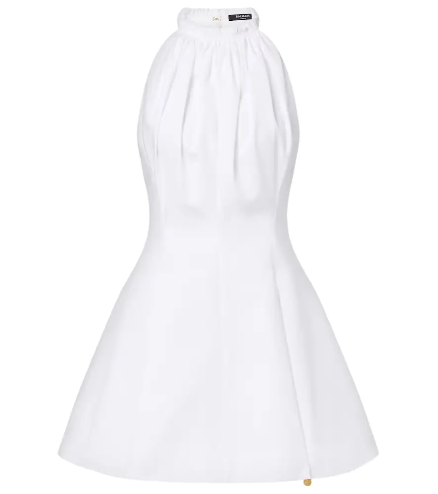 Balmain Ruched cotton poplin minidress