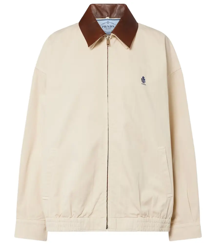 Prada Leather-trimmed oversized cotton blouson jacket