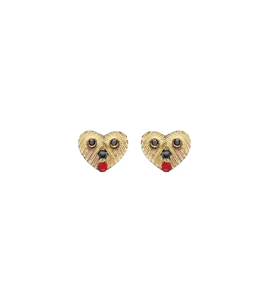 Yvonne Leon Yvonne Léon Nano Puces 9kt gold earrings with black diamonds and enamel