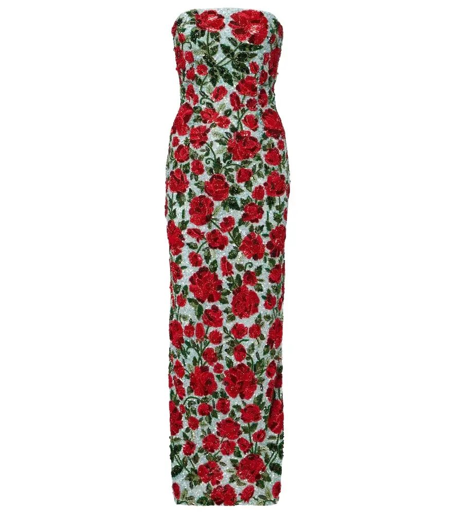 La Fuori Là Fuori Crimson Rose sequined bustier gown