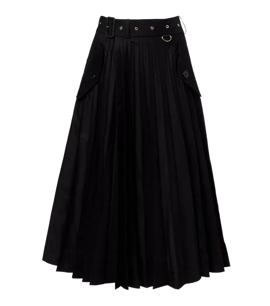 Sacai Belted cotton-blend gabardine midi skirt