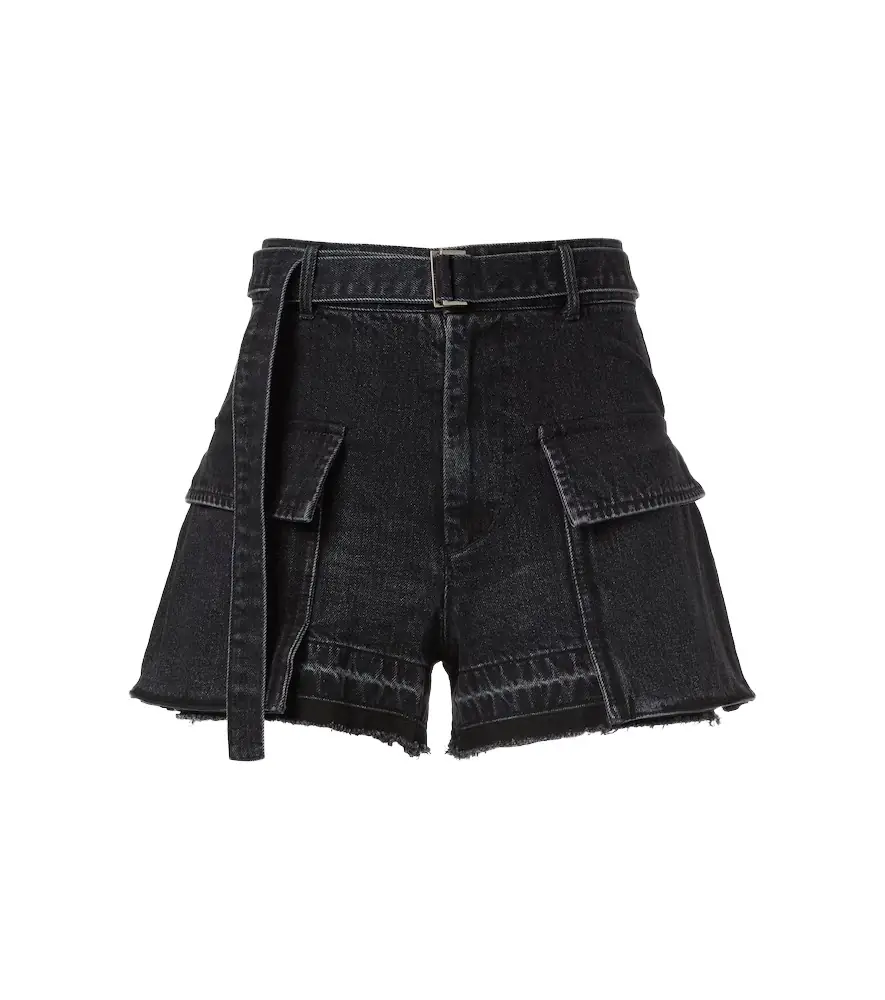 Sacai Belted denim shorts