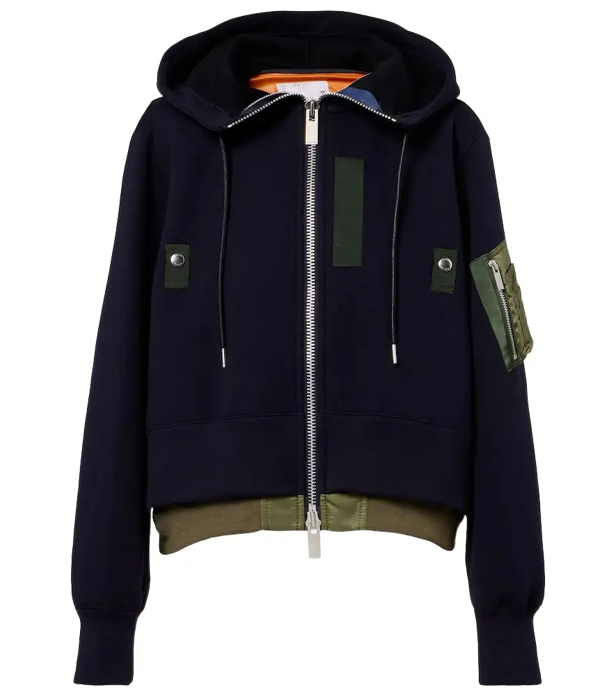 Sacai Paneled cotton-blend zip-up hoodie