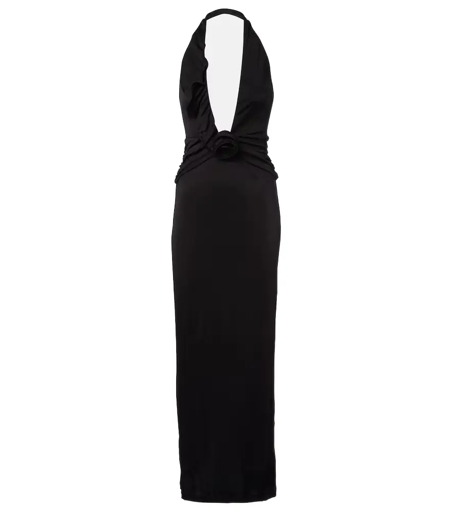 Adriana Degreas Floral-appliqué halterneck maxi dress
