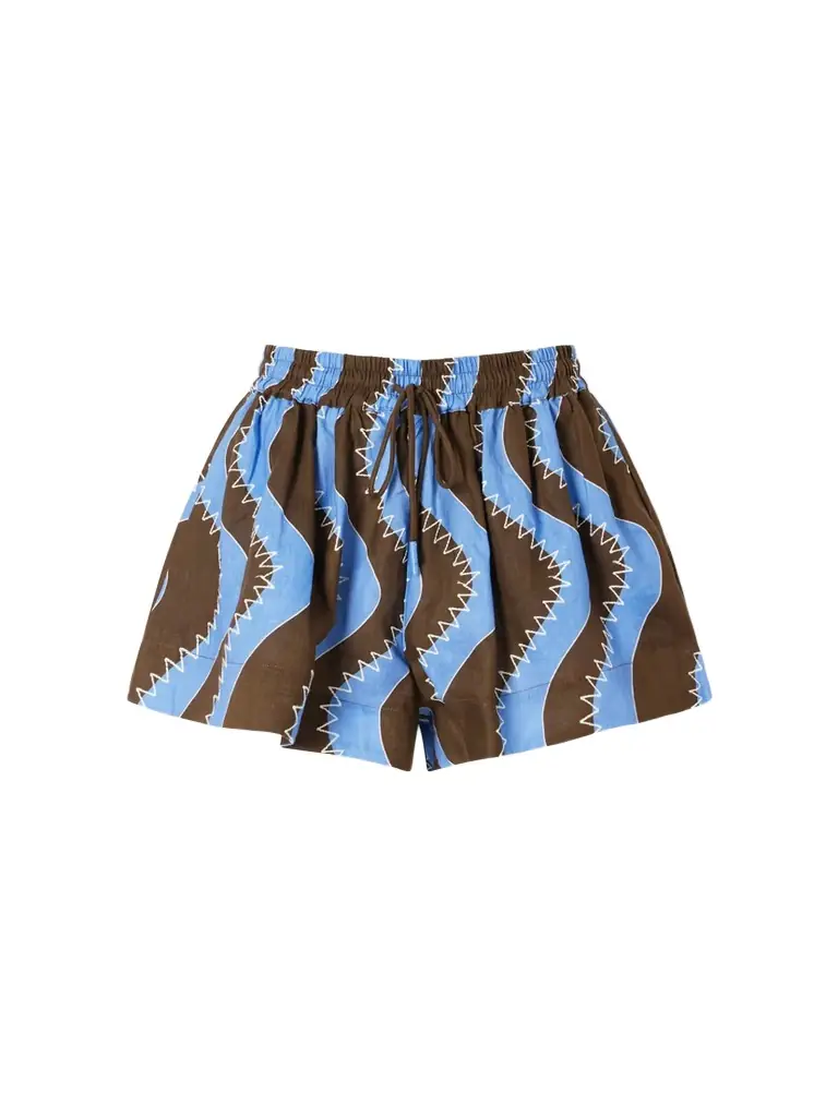 ALÉMAIS Frankie Printed Embroidered Linen Shorts
