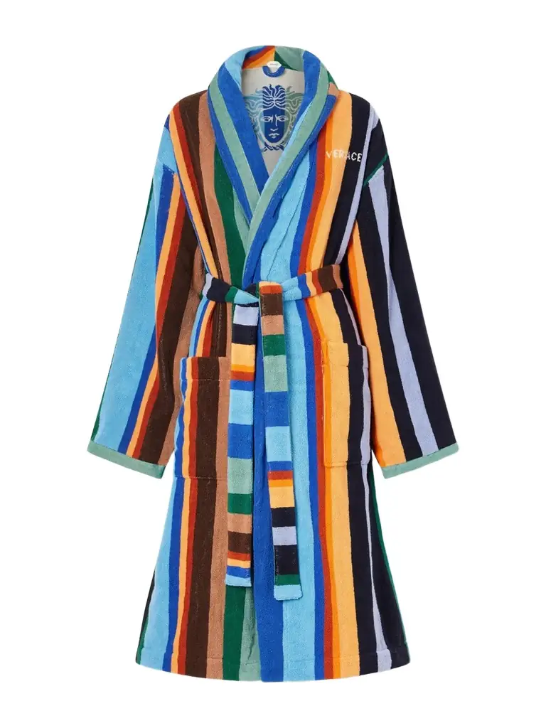Versace Medusa Belted triped Cotton-terry Robe