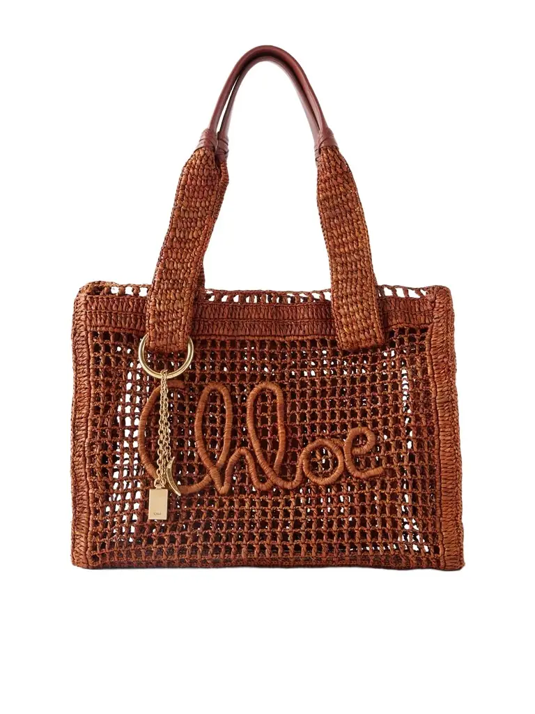 Chloé Summer Banana Leather-trimmed Raffia Tote