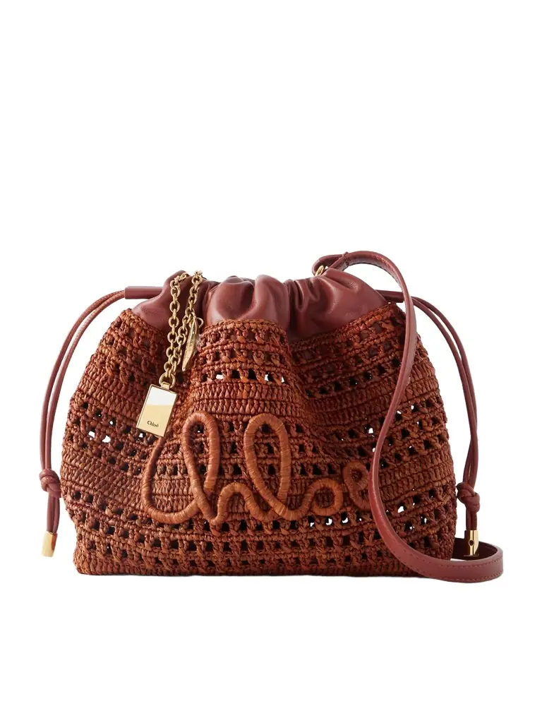 Chloé Summer Banana Leather-trimmed Raffia Shoulder Bag