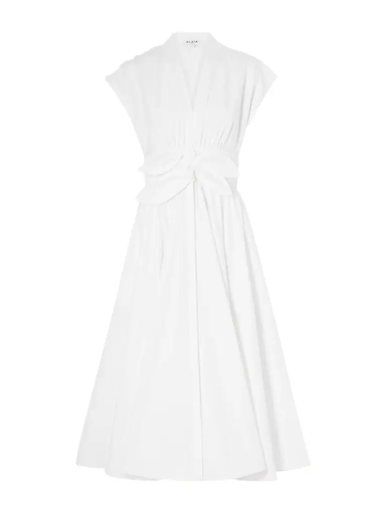 Alaïa Knot-detailed Belted Cotton-poplin Midi Dress