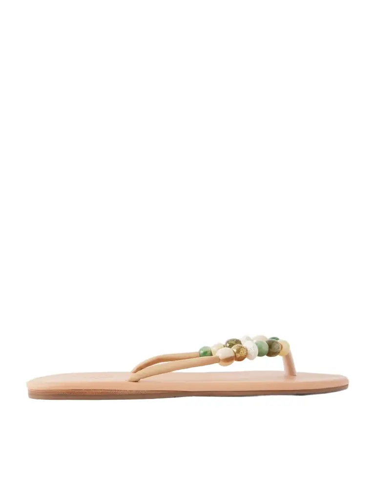 Ancient Greek Sandals Saionara Bead-embellished Leather Flip Flops