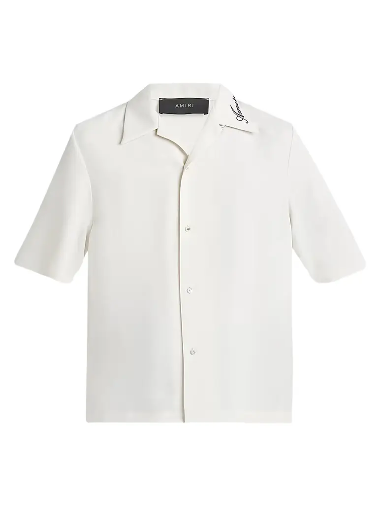 Amiri Men's Embroidered Collar Camp Shirt - Alabaster