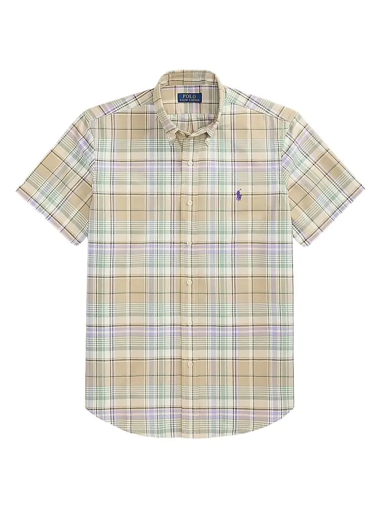 Polo Ralph Lauren Men's Classic-Fit Plaid Short-Sleeve Oxford Shirt - Khaki Faded Mint Multi