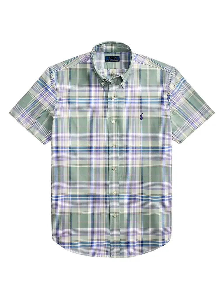 Polo Ralph Lauren Men's Classic-Fit Plaid Short-Sleeve Oxford Shirt - Faded Mint Lavender Multi