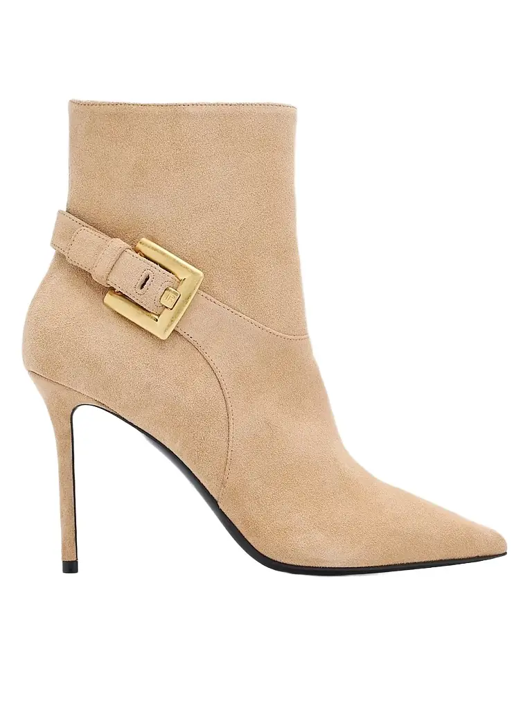 Balmain Women's Anthem 95MM Suede Ankle Boots - Biscuit