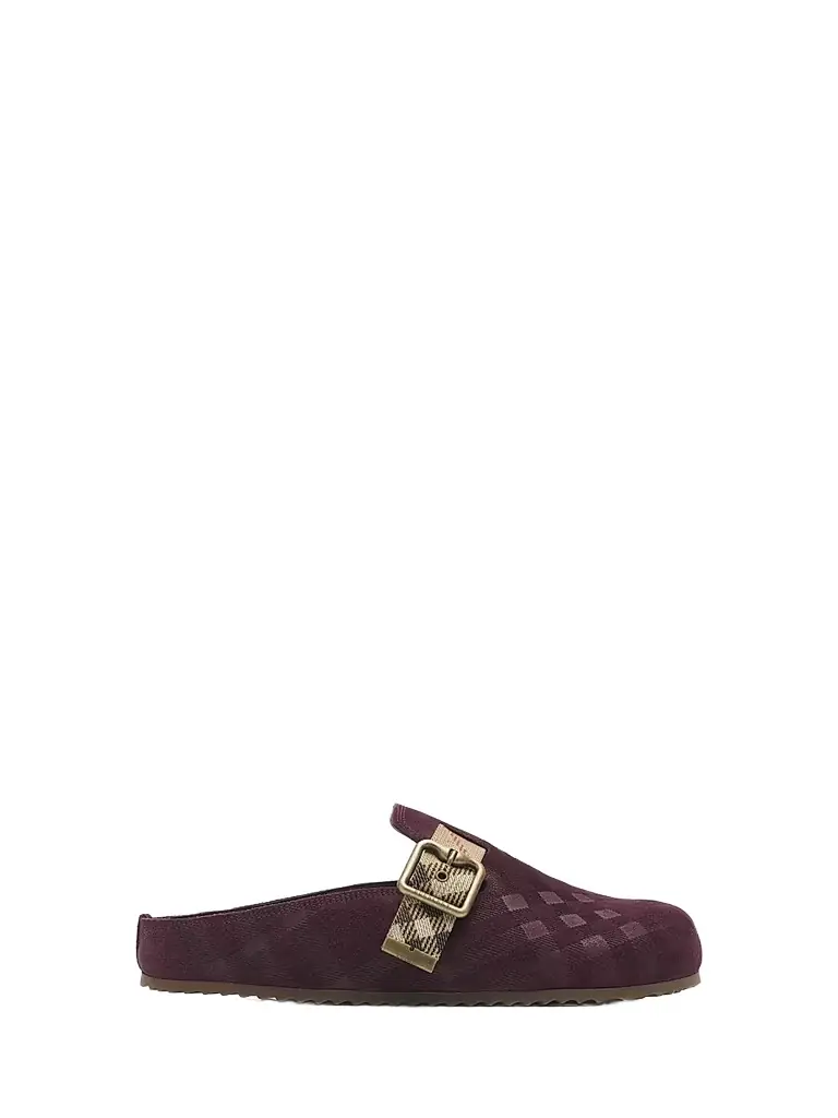 Burberry Women's Check Suede Urchin Clogs - Vineyard Red - Women's Clothing