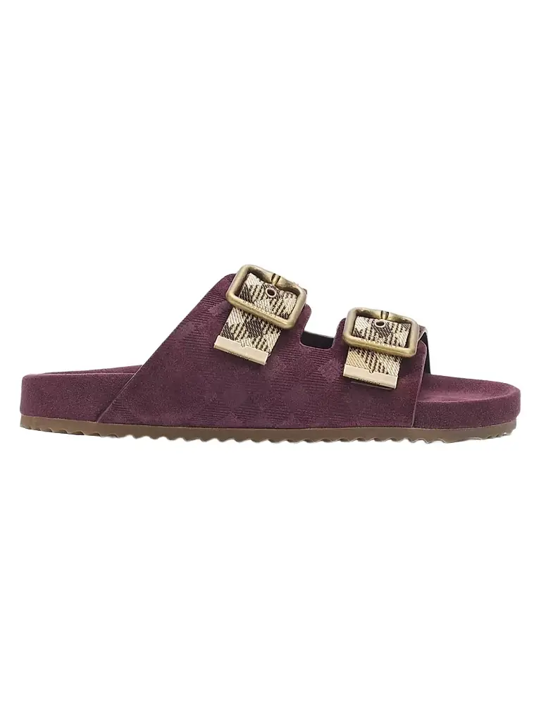 Burberry Women's Check Suede Urchin Sandals - Vineyard Red - Women's Clothing
