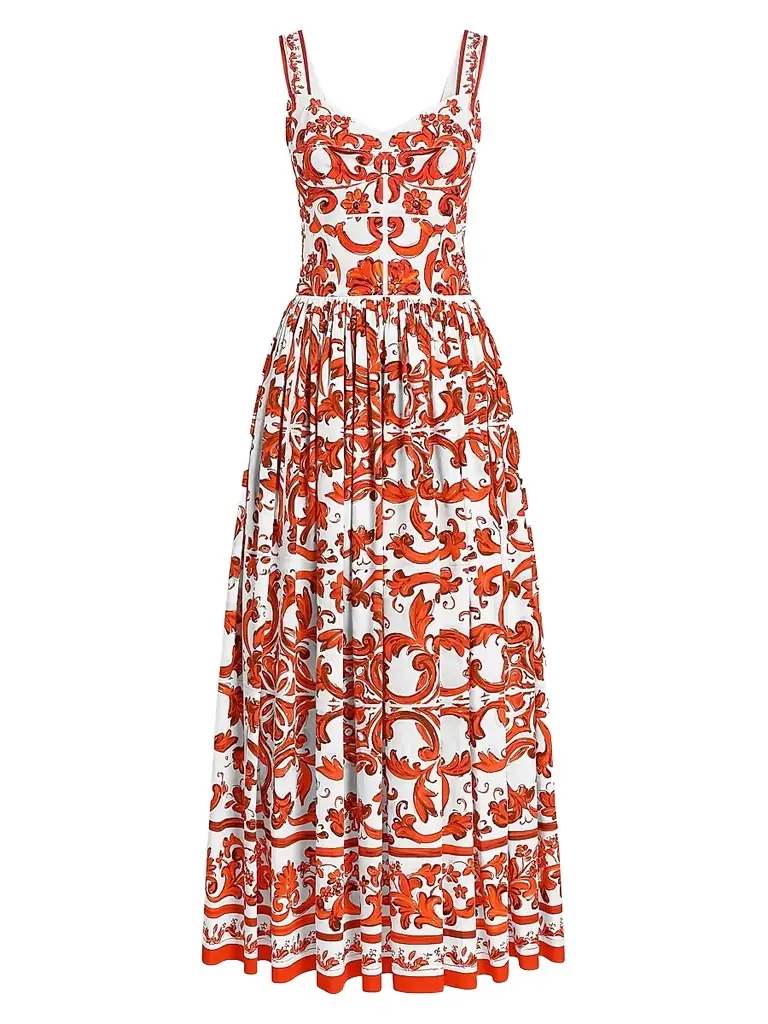 Dolce & Gabbana Women's Majolica-Print Cotton Poplin Midi Dress - Variante Abbinata