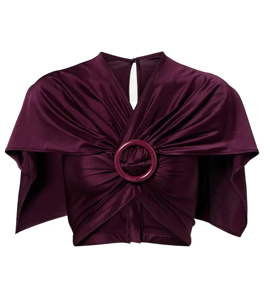 Rabanne Gathered caped satin crop top