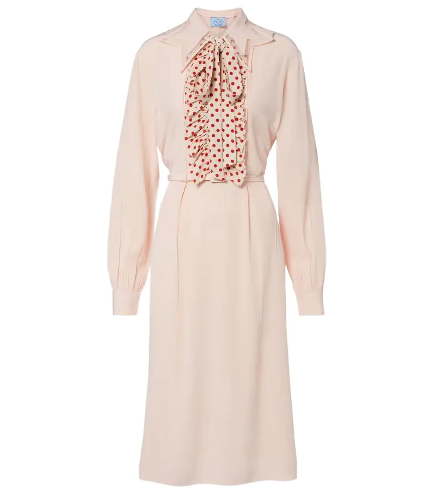 Prada Belted polka-dot silk midi dress