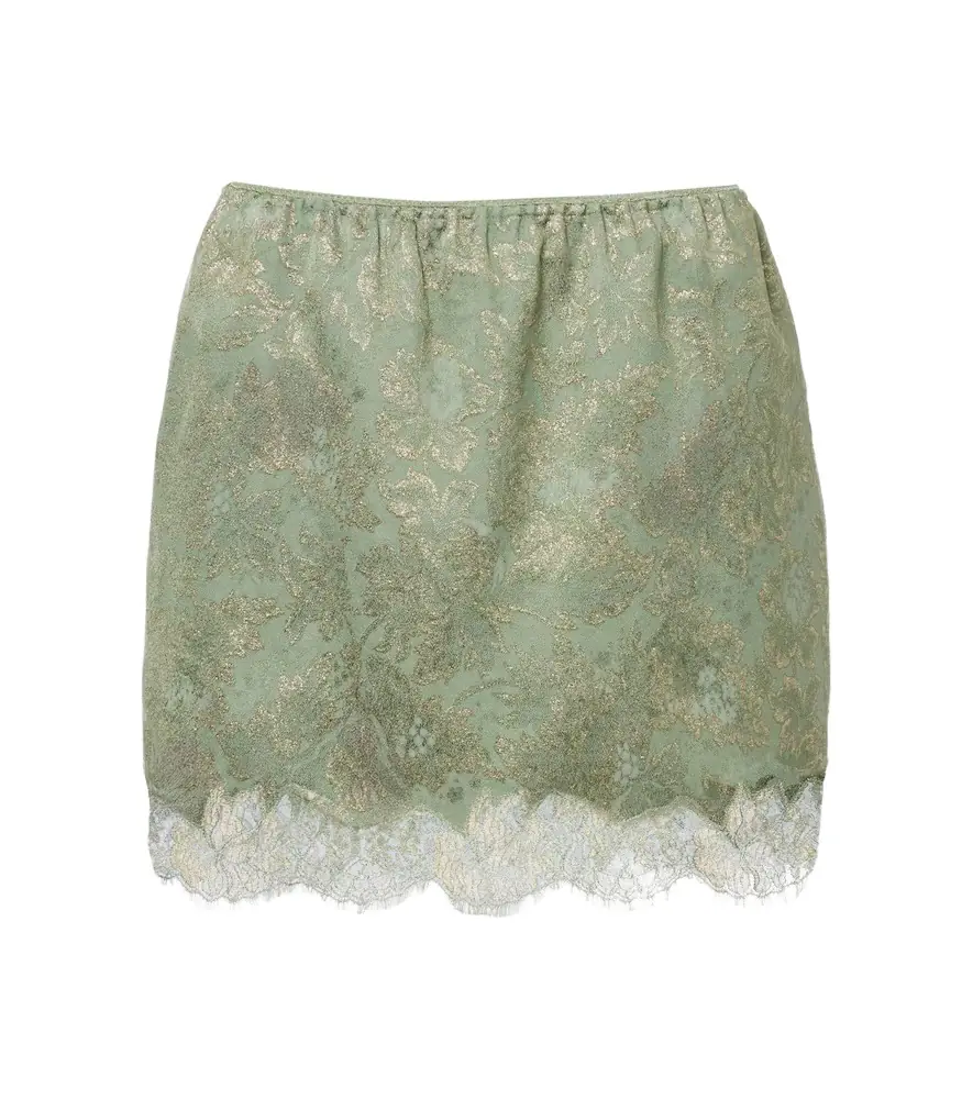 Saint Laurent Lace-trimmed cotton-blend jacquard miniskirt