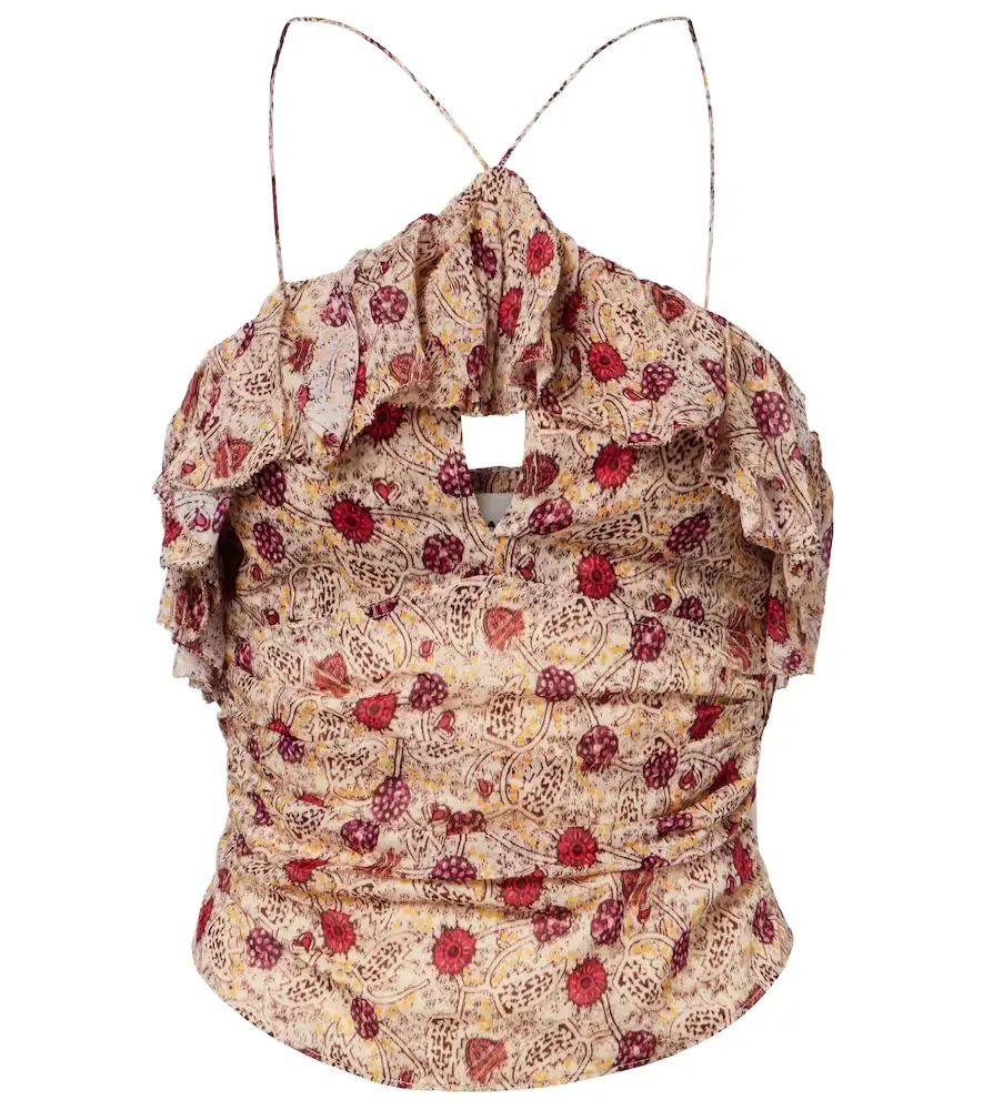 Marant Etoile Dijimia printed ruffled cotton top