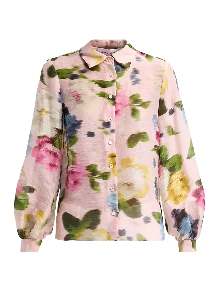 Carolina Herrera Women's Isabella Blurred Floral Linen-Silk Shirt - Rosewater Multi