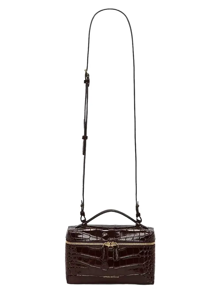 Victoria Beckham Women's Dorian Croc-Embossed Leather Vanity Bag - Dark Brown