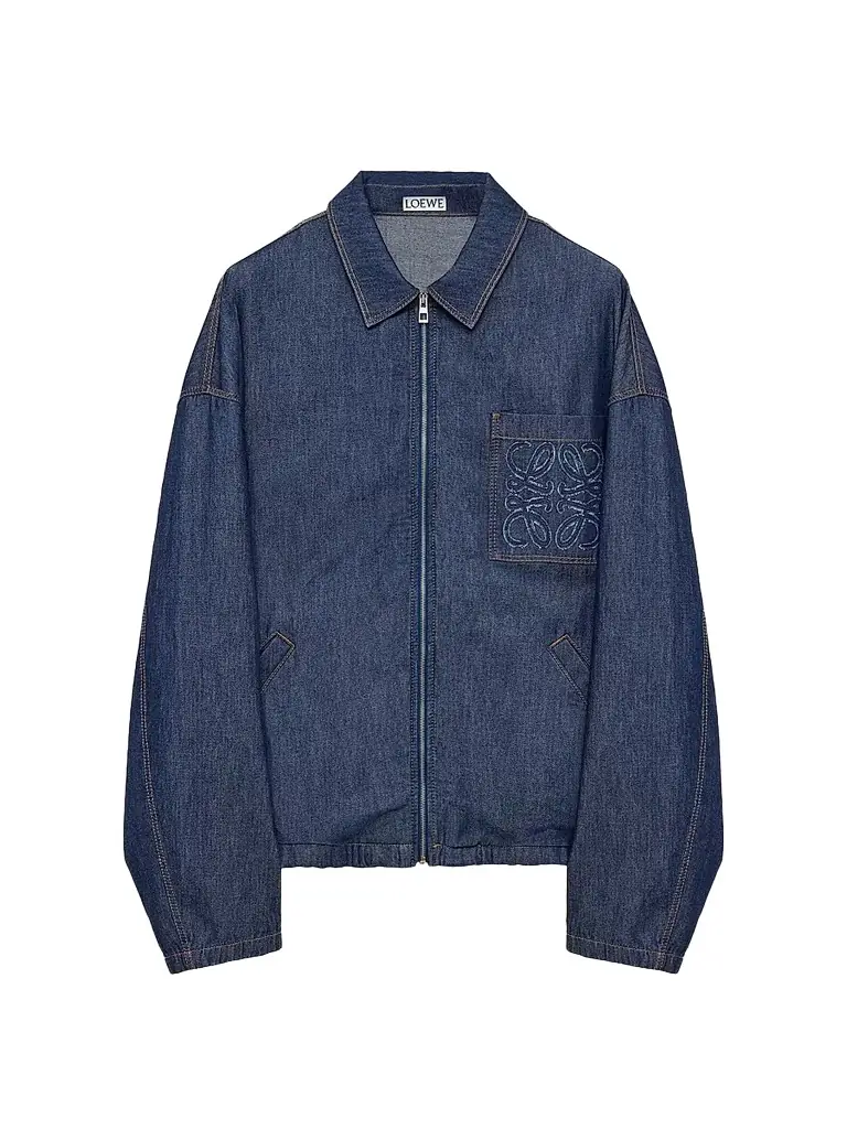 LOEWE Men's Anagram Pocket Zip-Front Denim Jacket - Denim Blue