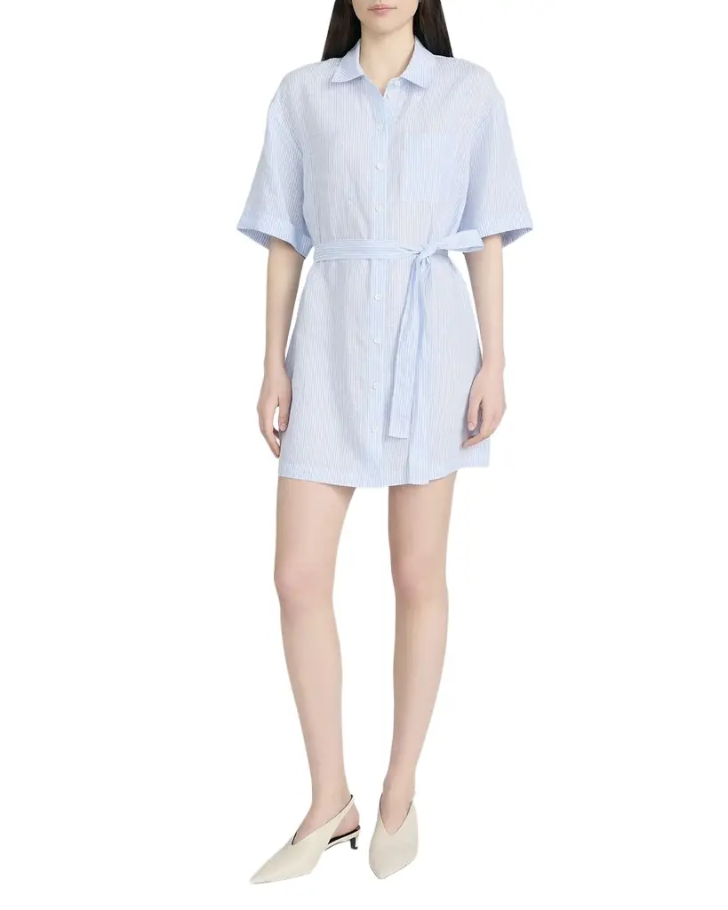 FRAME The Linen Belted Mini Shirtdress