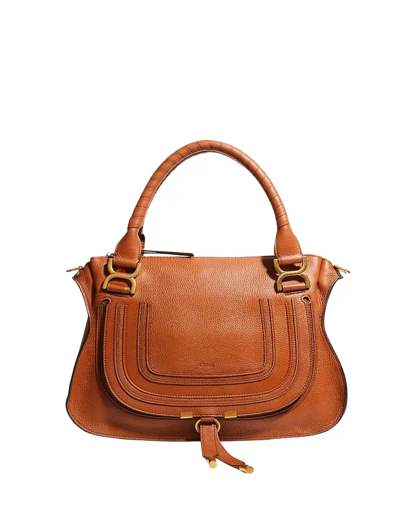 Chloe Marcie Medium Double Carry Satchel Bag in Grained Leather - Women's Bags