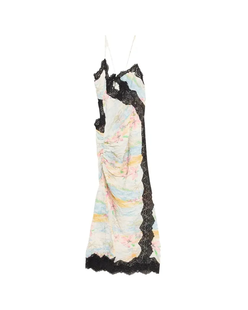 Christopher Esber Crinkle Satin Lace Twisted Cami Dress