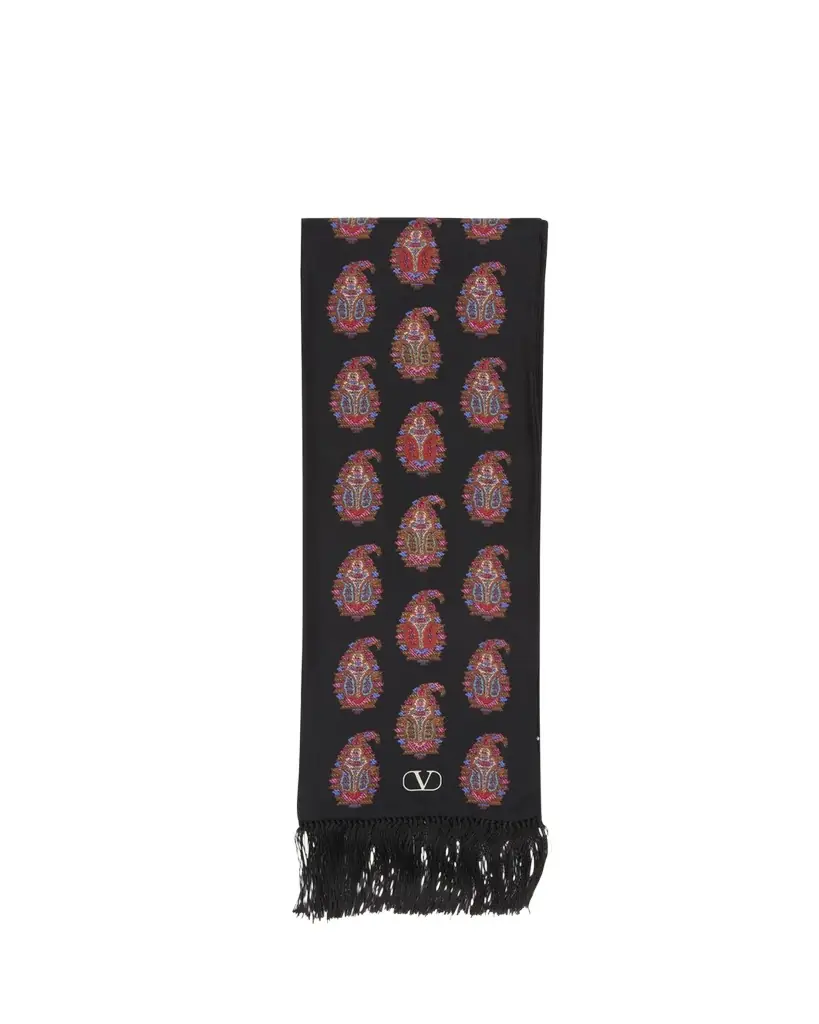 Valentino Garavani Paisley Twill Fringe Scarf